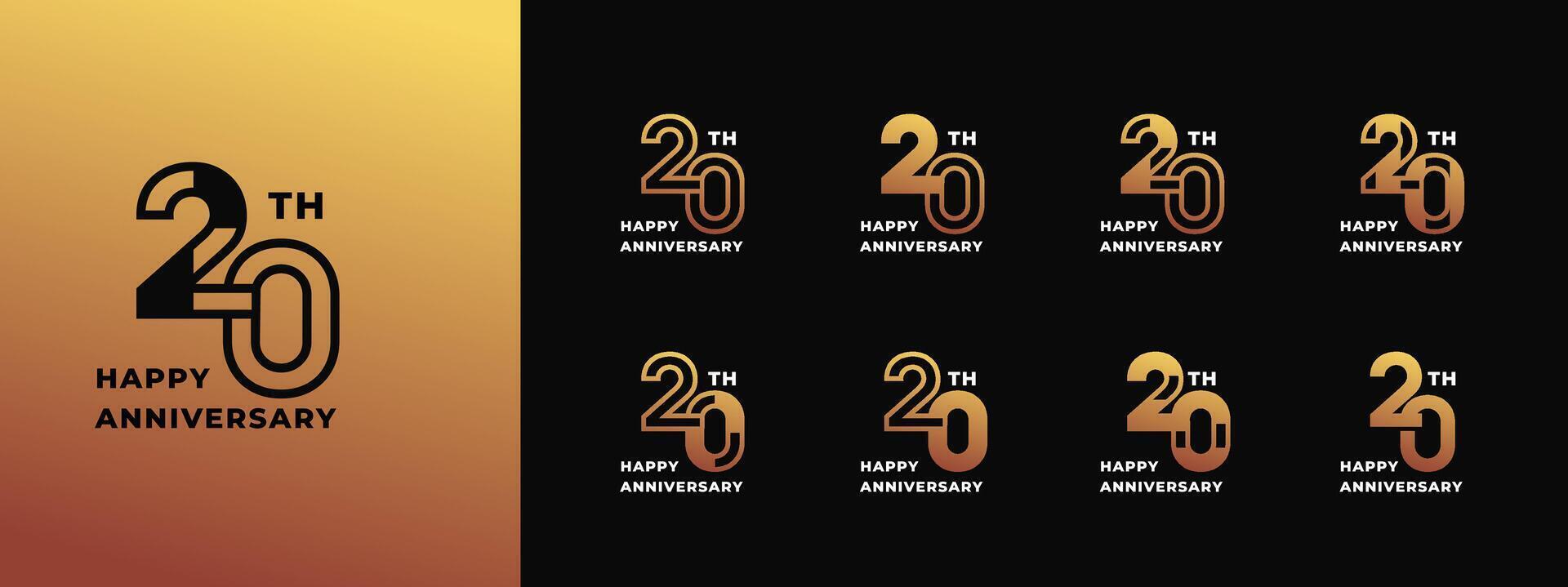 Logo 20th, 10th-90th, 10-90 years happy anniversary, Creative design template for celebration, birthday, greeting and invitation. Editable file vector