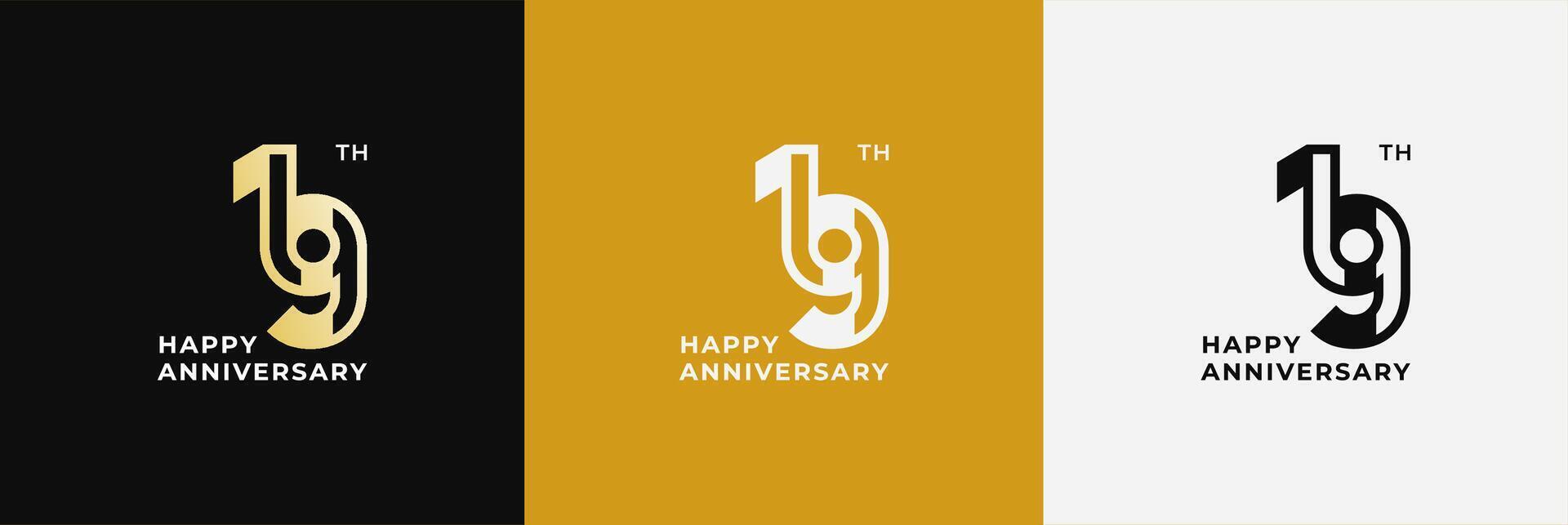 Logo 19th, 19 years happy anniversary, Creative design template for celebration, birthday, greeting and invitation. Editable file vector