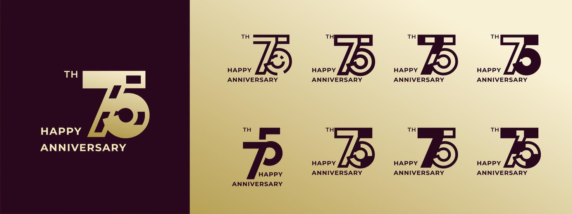 Logo 75th, years happy anniversary gold, Creative design template for celebration, birthday, greeting and invitation. Editable file vector