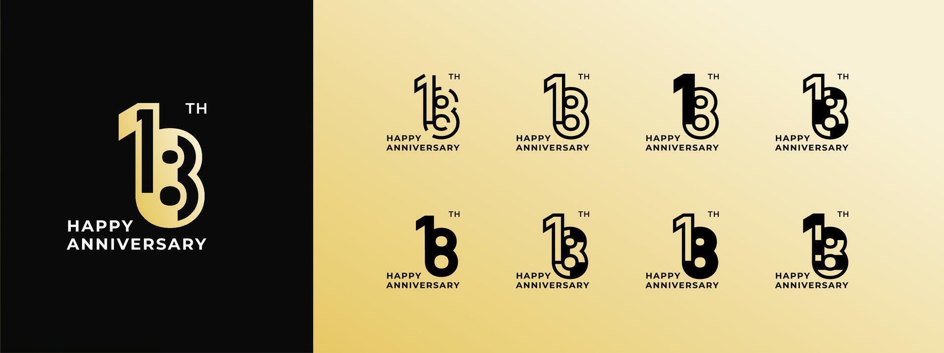 Logo 18th, 11th-19th, 11-19 years happy anniversary, Creative design template for celebration, birthday, greeting and invitation. Editable file vector