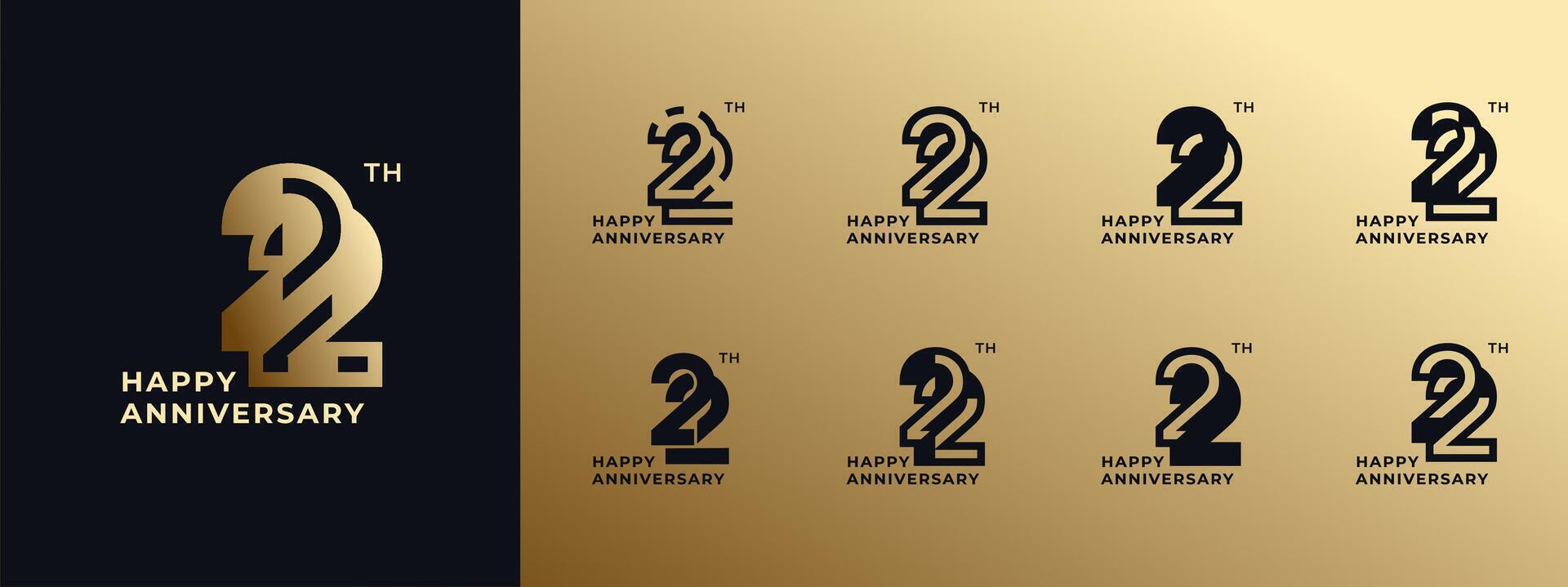 Logo 22th, years happy anniversary gold, Creative design template for celebration, birthday, greeting and invitation. Editable file vector