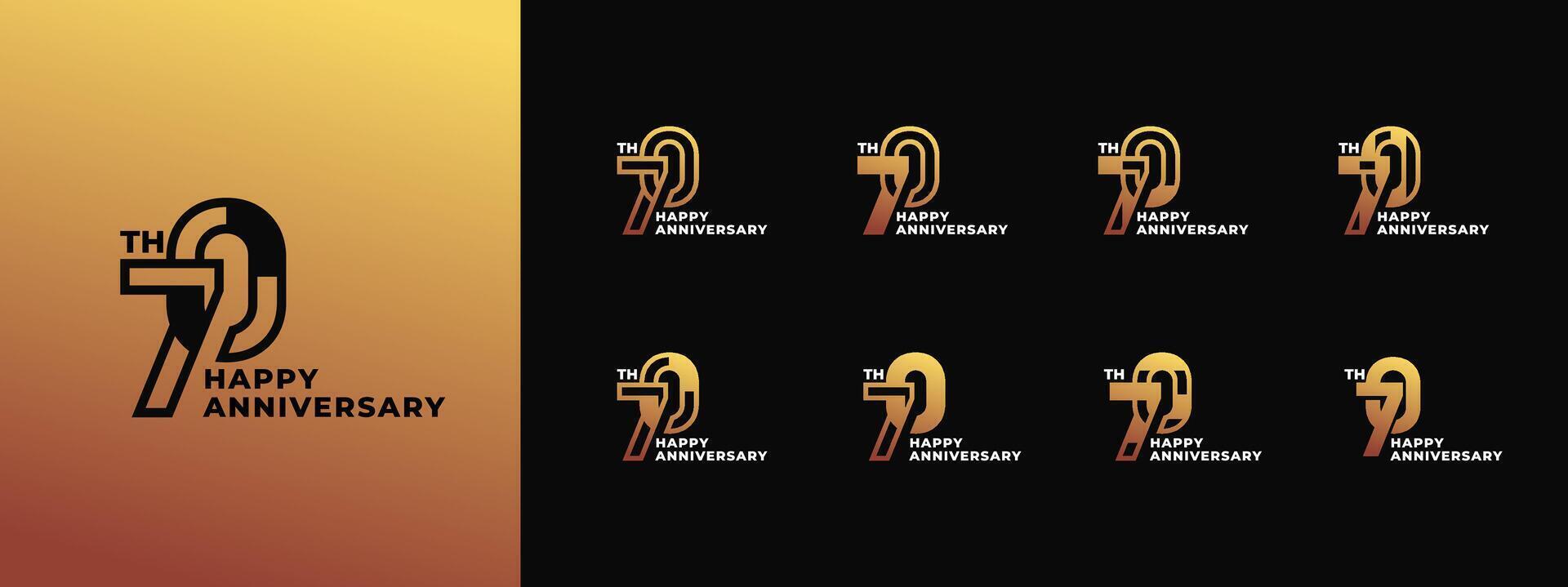 Logo 70th, 10th-90th, 10-90 years happy anniversary, Creative design template for celebration, birthday, greeting and invitation. Editable file vector