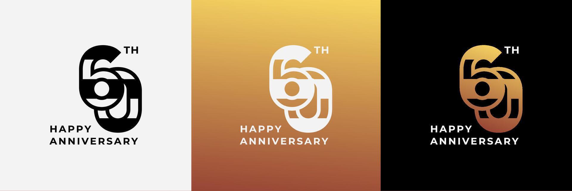 Logo 60th, 60 years anniversary, Creative template for celebration, birthday, greeting and invitation. Editable file vector