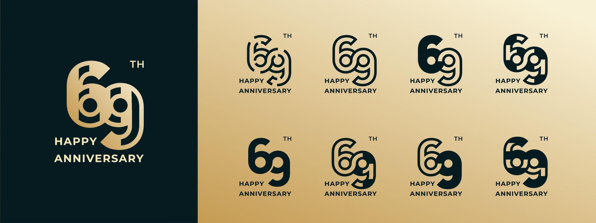 Logo 69th, years happy anniversary gold, Creative design template for celebration, birthday, greeting and invitation. Editable file vector