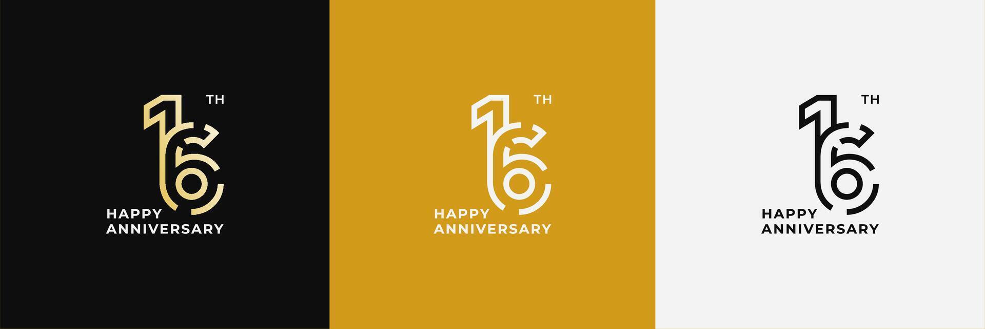 Logo 16th, 16 years anniversary, Creative design template for celebration, birthday, greeting and invitation. Editable file vector
