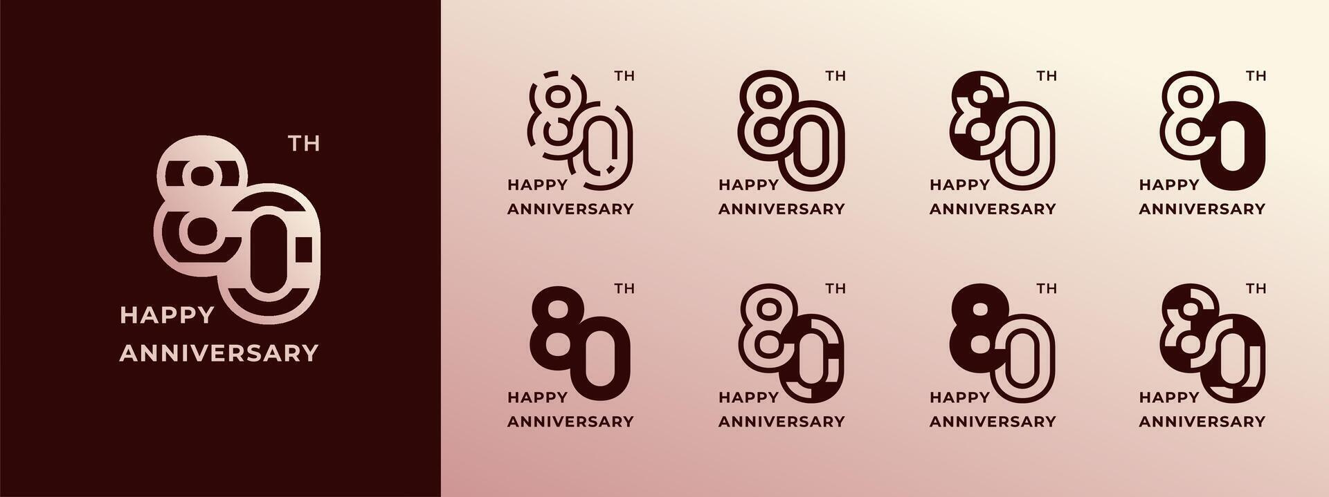 Logo 80th, 80 years happy anniversary gold, Creative design template for celebration, birthday, greeting and invitation. Editable file vector