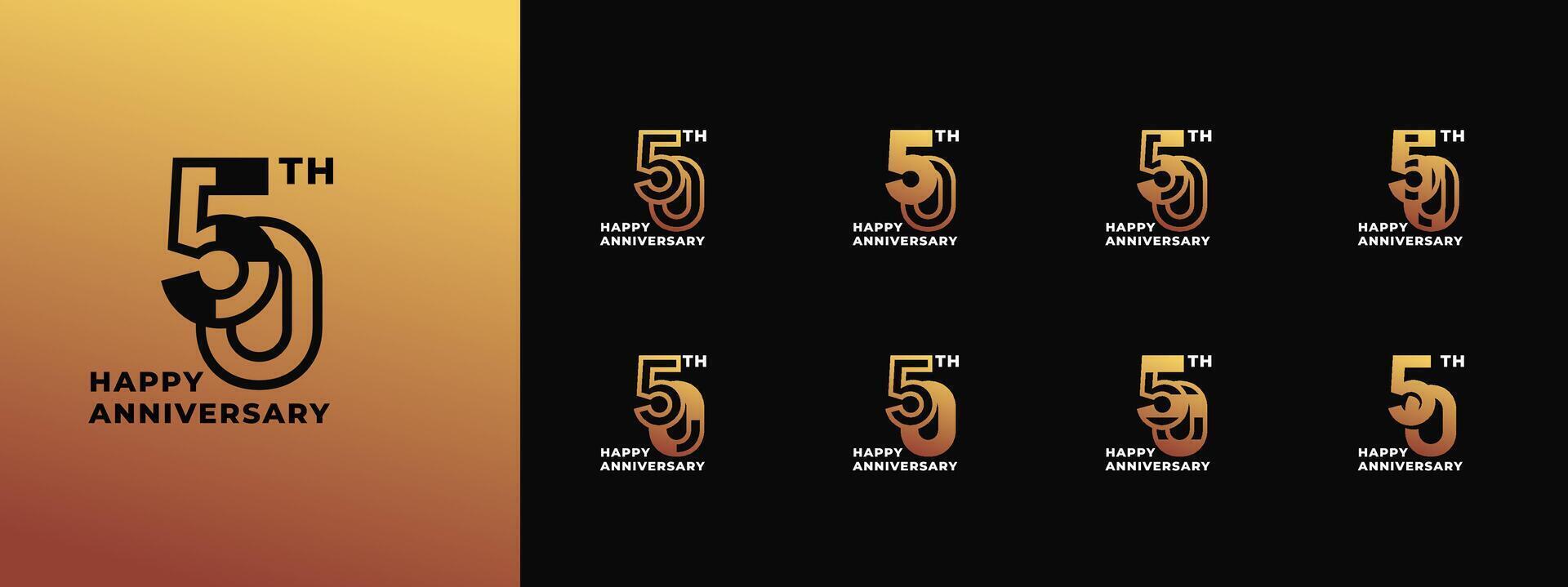 Logo 50th, 10th-90th, 10-90 years happy anniversary, Creative design template for celebration, birthday, greeting and invitation. Editable file vector