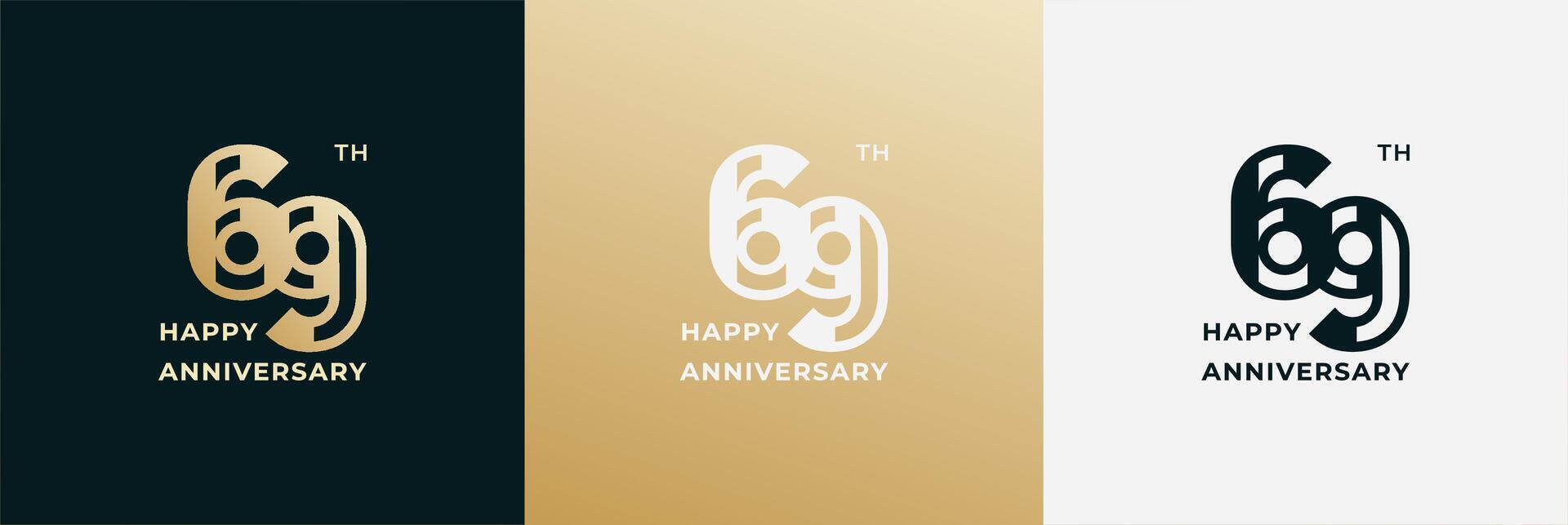 Logo 69th, 69 years happy anniversary, Creative design template for celebration, birthday, greeting and invitation. Editable file vector