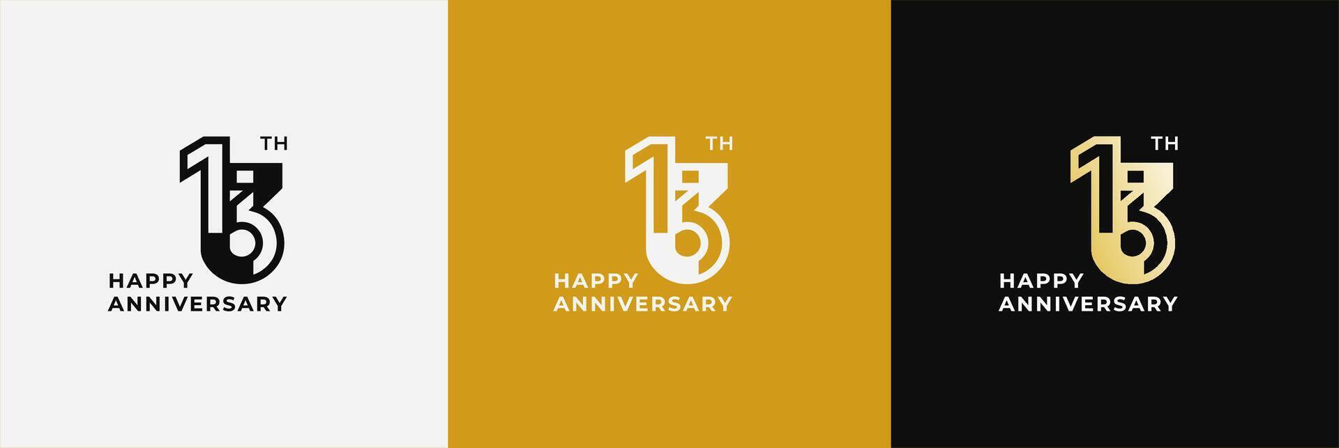 Logo 13th, 13 years anniversary, Creative template for celebration, birthday, greeting and invitation. Editable file vector
