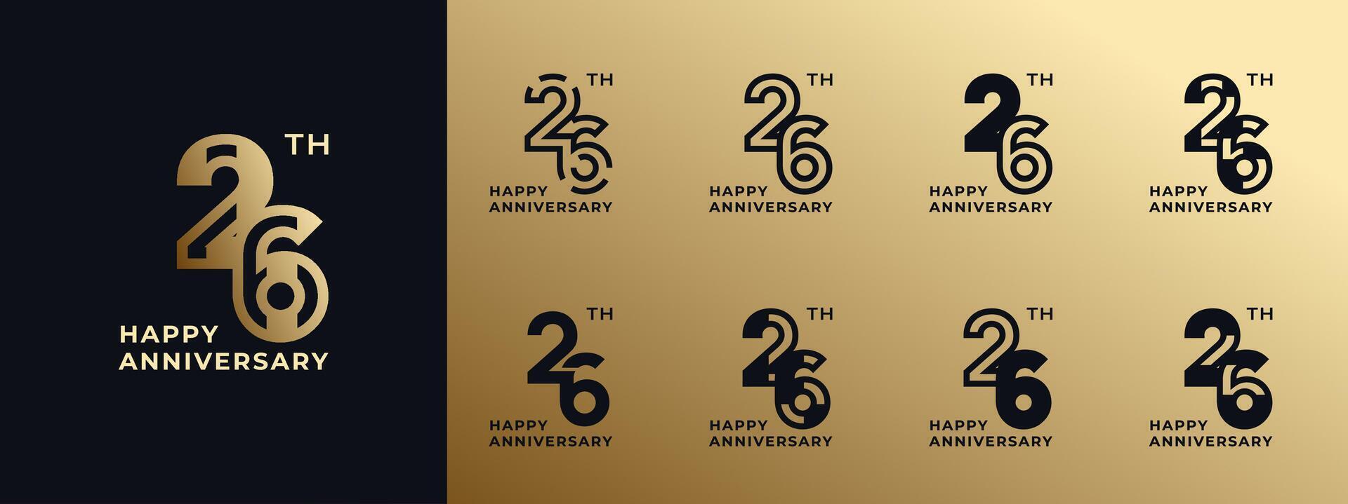 Logo 26th, years happy anniversary gold, Creative design template for celebration, birthday, greeting and invitation. Editable file vector