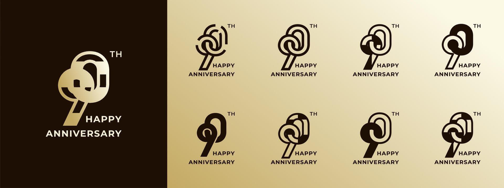 Logo 90th, 90 years happy anniversary gold, Creative design template for celebration, birthday, greeting and invitation. Editable file vector
