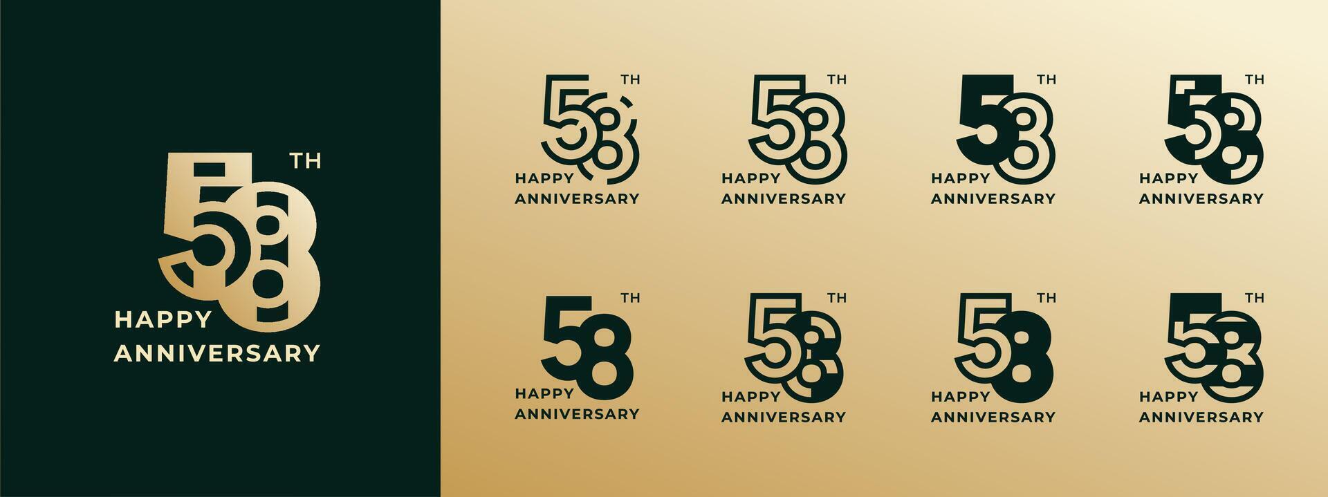 Logo 58th, years happy anniversary gold, Creative design template for celebration, birthday, greeting and invitation. Editable file vector
