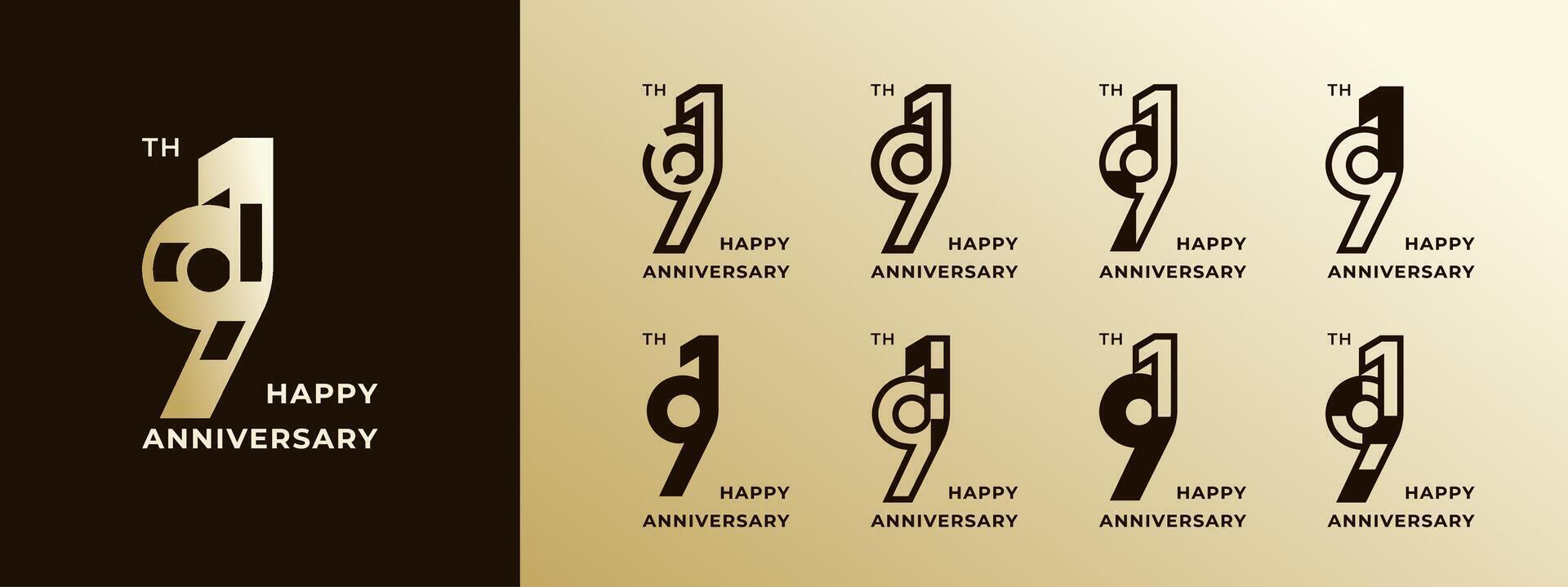 Logo 91th, years happy anniversary gold, Creative design template for celebration, birthday, greeting and invitation. Editable file vector