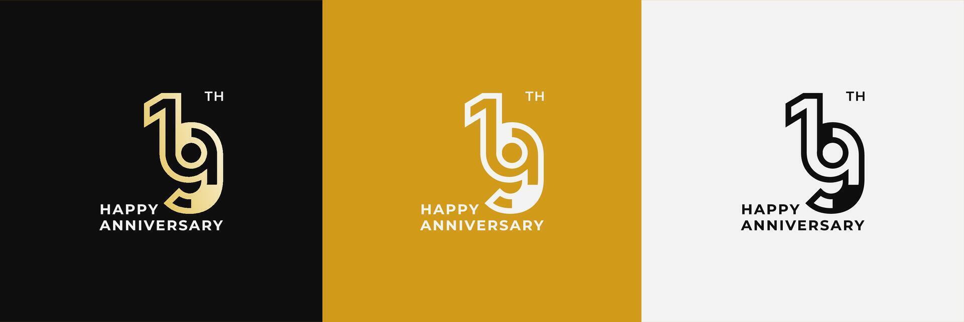 Logo 19th, 19 years anniversary, Creative template for celebration, birthday, greeting and invitation. Editable file vector