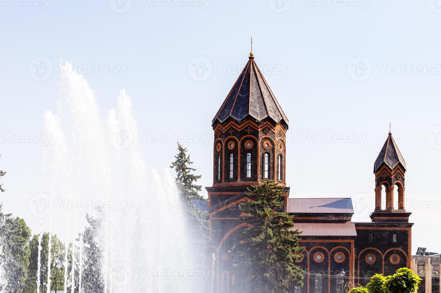 fountain and Holy Saviour's Church in Gyumri city photo