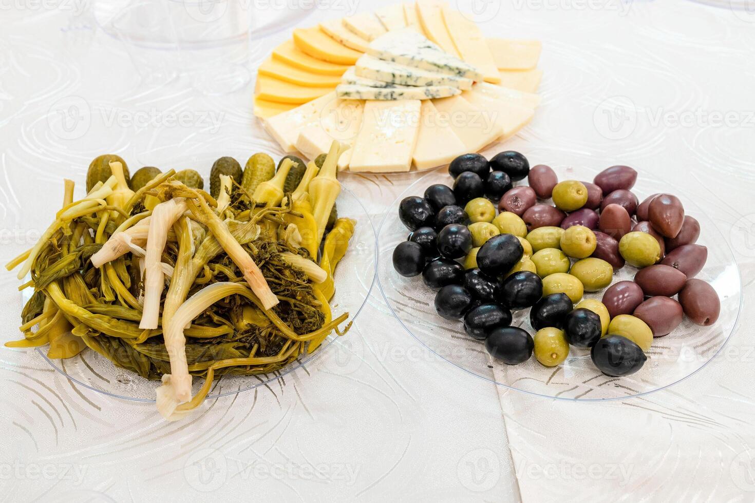 snacks, pickled armenian herbs, vegetables, olives photo