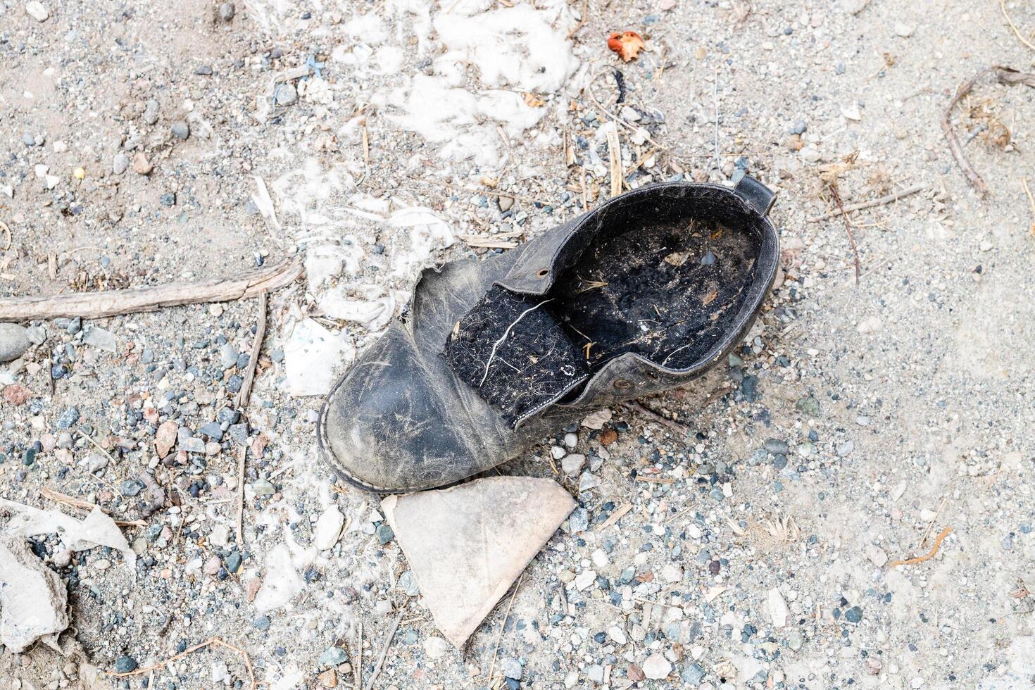 old torn discarded forgotten men's shoe photo