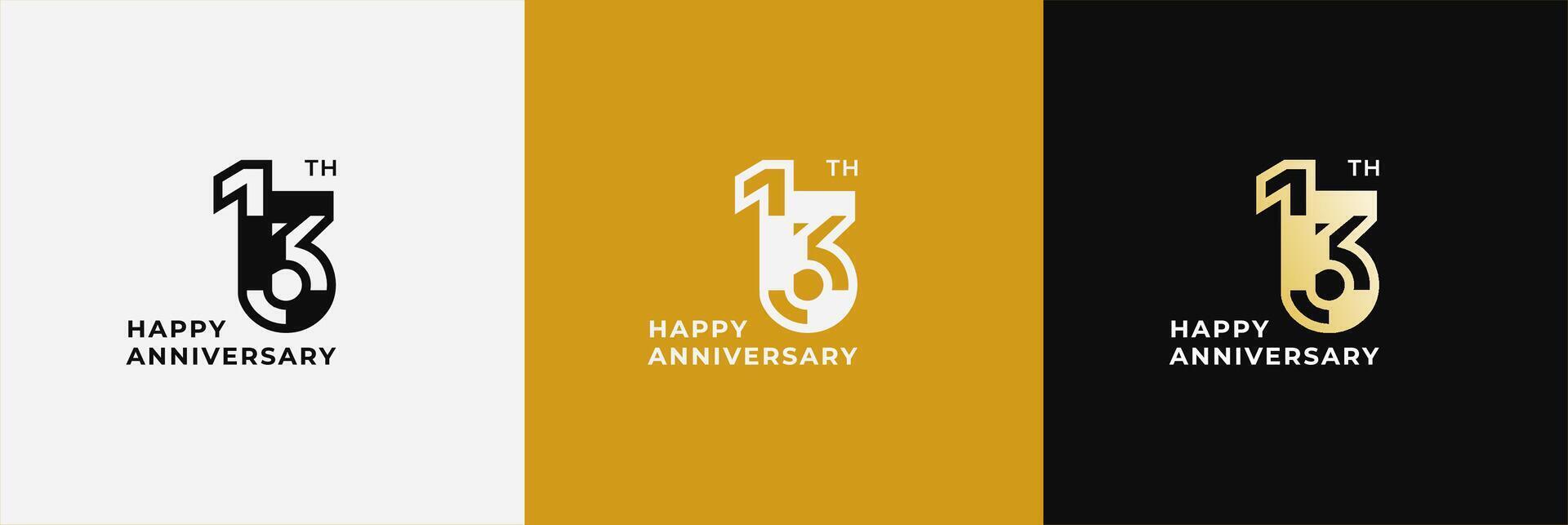 Logo 13th, 13 years anniversary, design template for celebration, birthday, greeting and invitation. Editable file vector