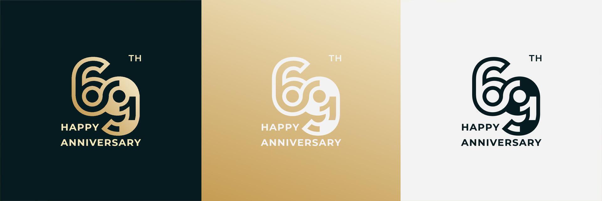 Logo 69th, 69 years anniversary, Creative template for celebration, birthday, greeting and invitation. Editable file vector
