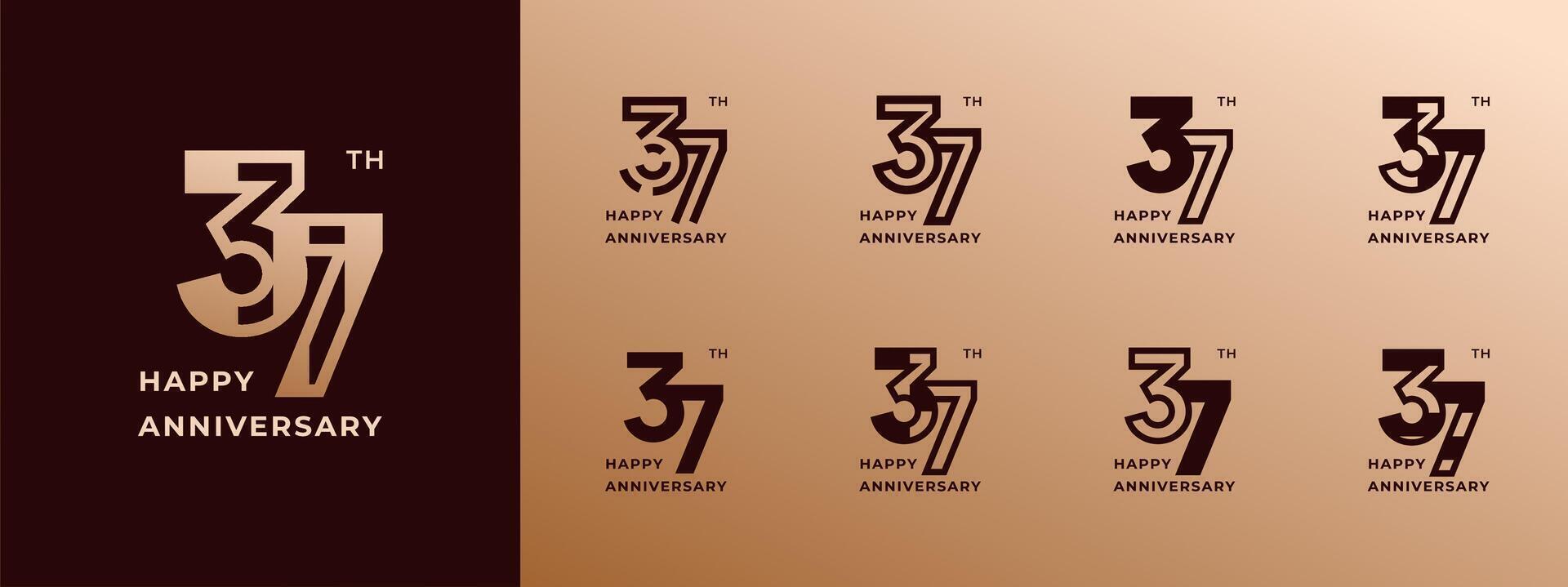 Logo 37th, years happy anniversary gold, Creative design template for celebration, birthday, greeting and invitation. Editable file vector