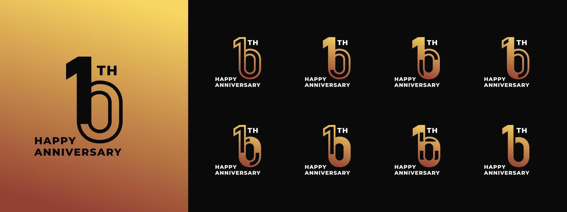 Logo 10th, 10th-90th, 10-90 years happy anniversary, Creative design template for celebration, birthday, greeting and invitation. Editable file vector