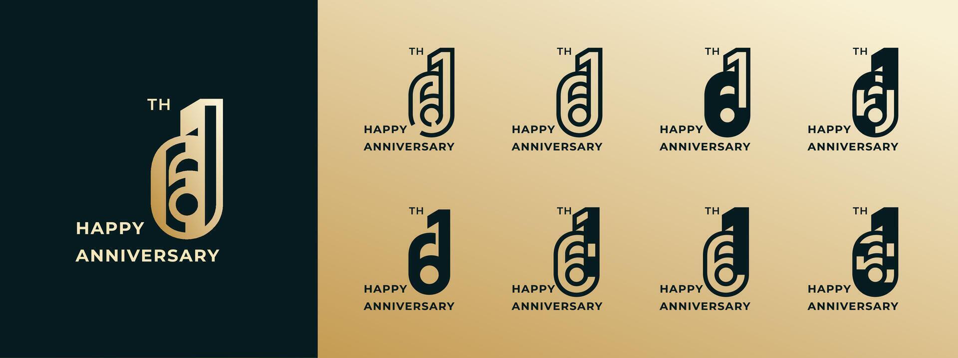 Logo 61th, years happy anniversary gold, Creative design template for celebration, birthday, greeting and invitation. Editable file vector