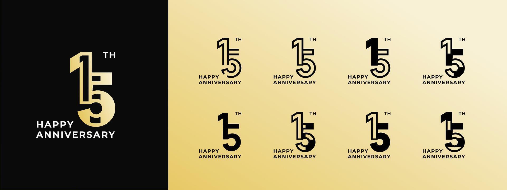 Logo 15th, 11th-19th, 11-19 years happy anniversary, Creative design template for celebration, birthday, greeting and invitation. Editable file vector
