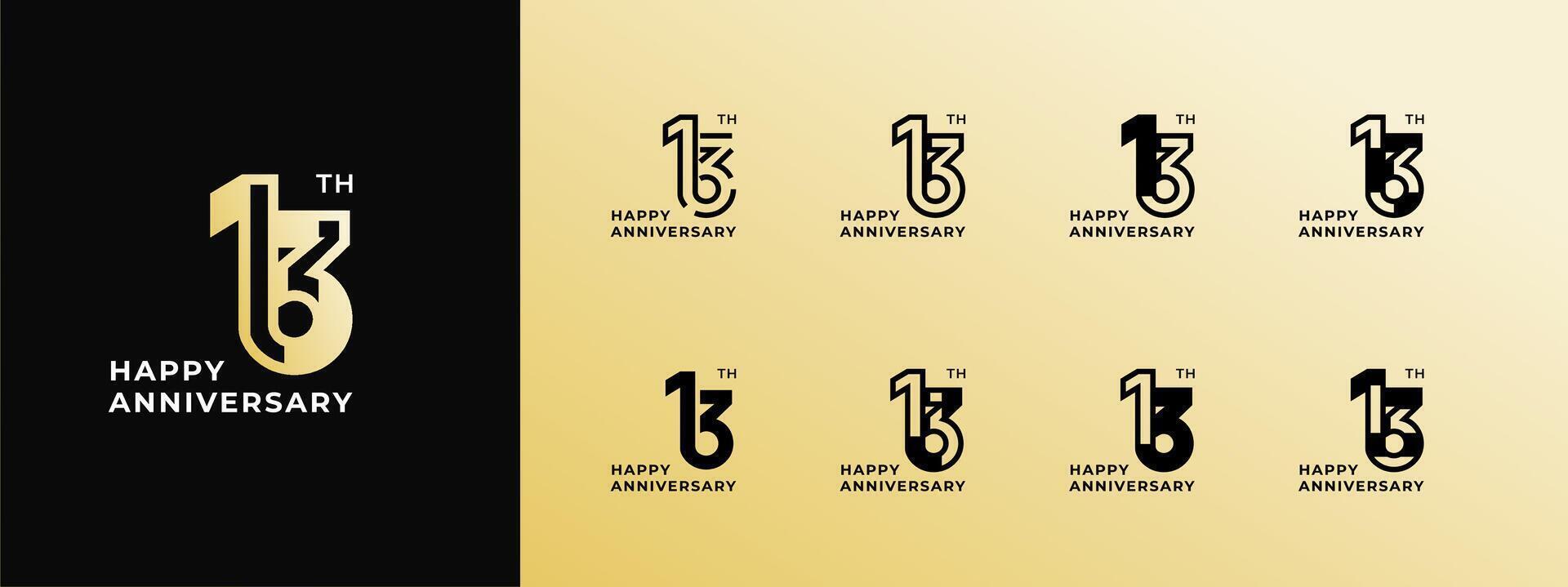 Logo 13th, 11th-19th, 11-19 years happy anniversary, Creative design template for celebration, birthday, greeting and invitation. Editable file vector