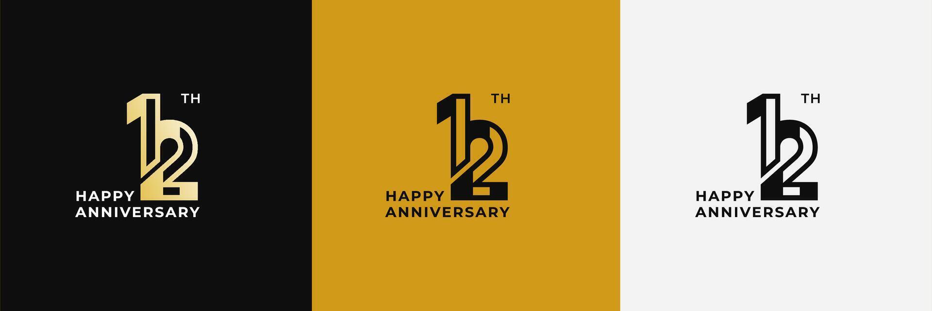 Logo 12th, 12 years happy anniversary, Creative design template for celebration, birthday, greeting and invitation. Editable file vector