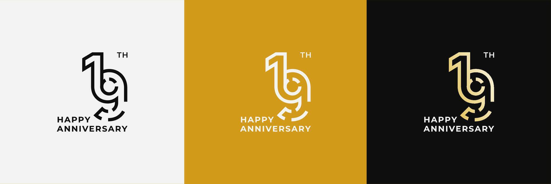 Logo 19th, 19 years anniversary, Creative design template for celebration, birthday, greeting and invitation. Editable file vector