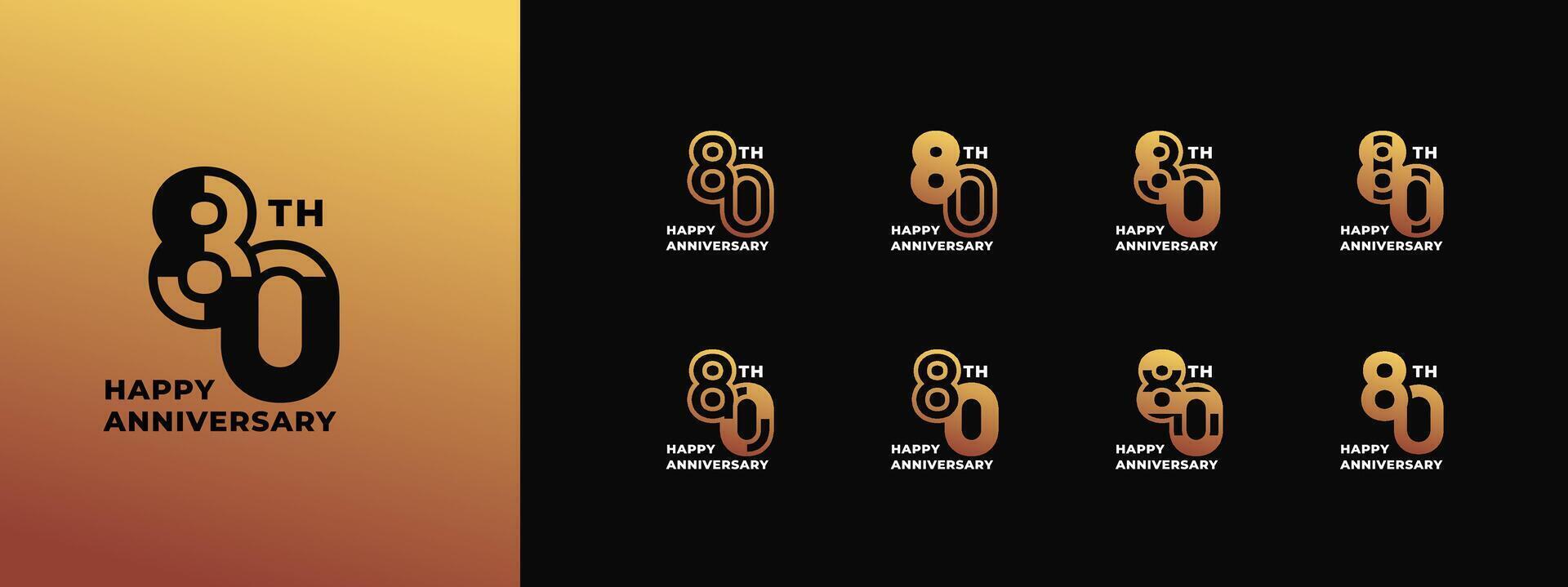 Logo 80th, 10th-90th, 10-90 years happy anniversary, Creative design template for celebration, birthday, greeting and invitation. Editable file vector
