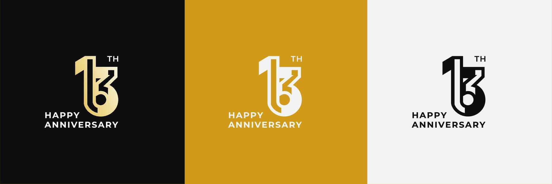 Logo 13th, 13 years happy anniversary, Creative design template for celebration, birthday, greeting and invitation. Editable file vector