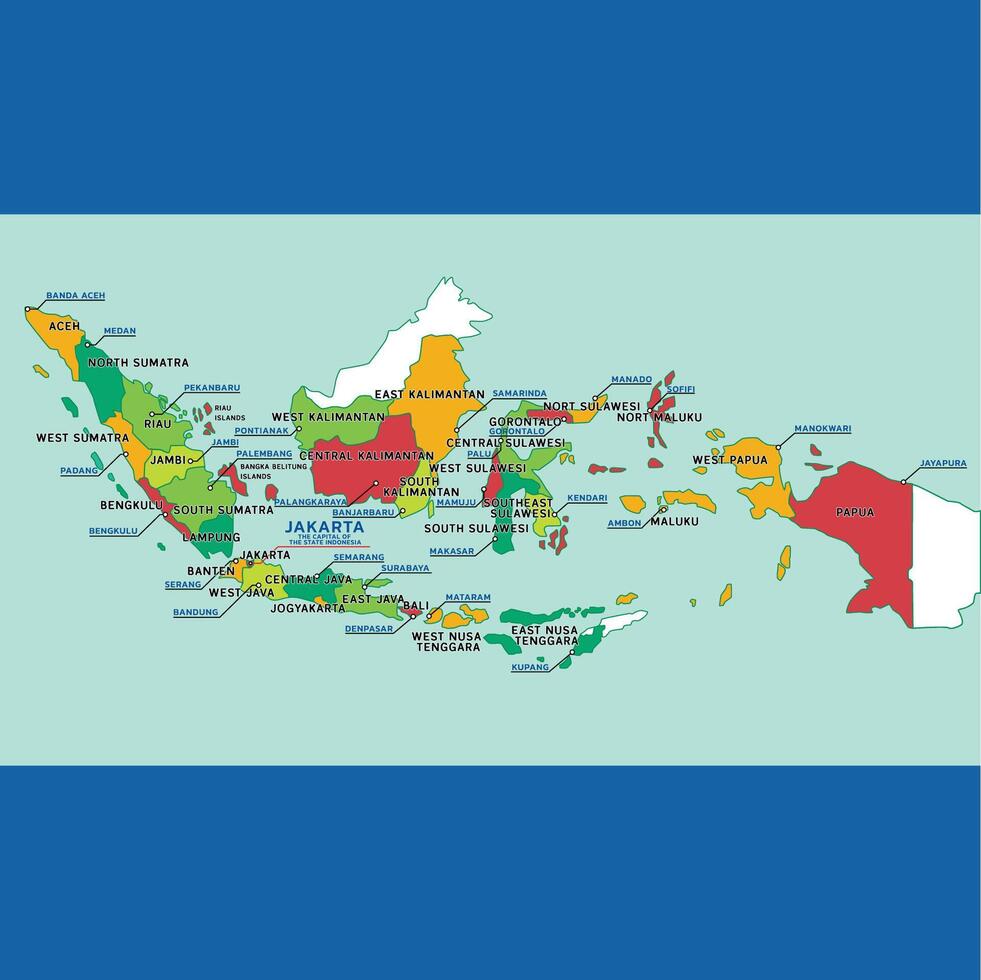 Map of Indonesia with explanations of islands and provincial capitals vector