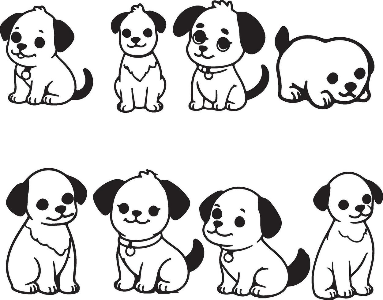 Cute Puppy silhouette design. Dog black outline design, line art vector