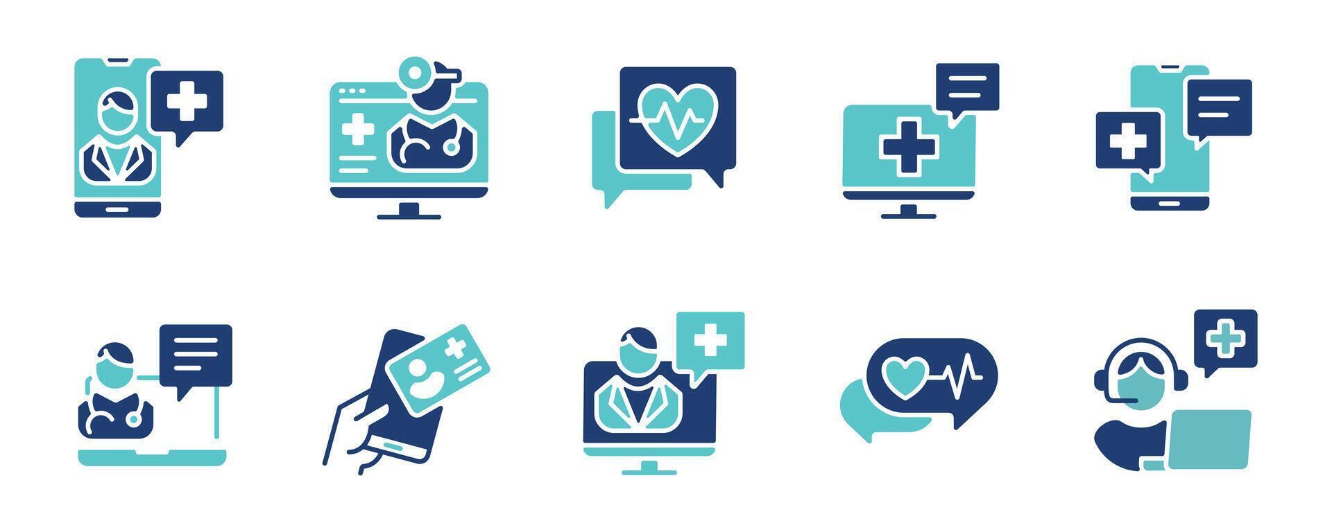 virtual doctor health care support icon set online digital medicals consultation diagnosis sign illustration for web and app vector