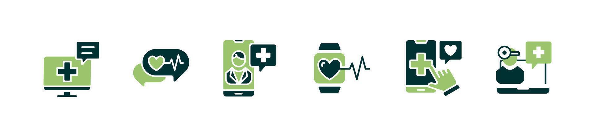 online media doctor diagnosis support consultation icon set digital health care consultation assistant illustration for web and app vector