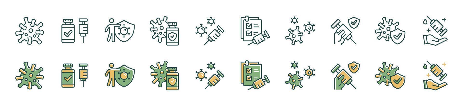 virus vaccine icon set coronavirus immunity medicine syringe health vaccination injection line signs illustration for web and app vector