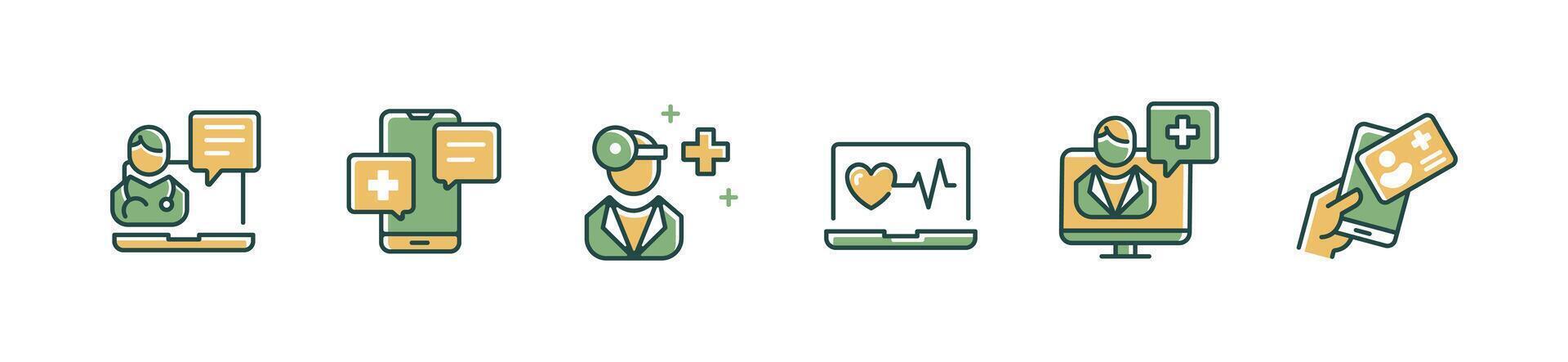 online digital health care support icon set virtual doctor consultation technology illustration for web and app vector