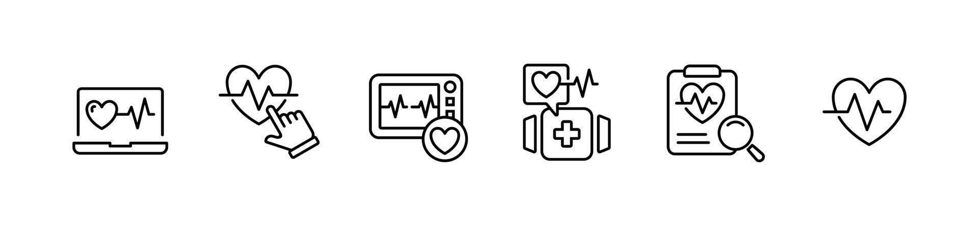 heartbeat cardiogram diagnosis monitoring icon line set heart pulse analysis illustration vector