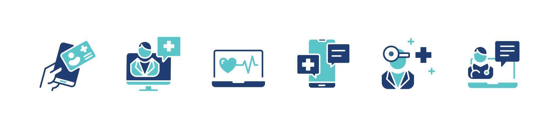 digital health care support consultation icon set online doctor assistant diagnosis symbol illustration vector