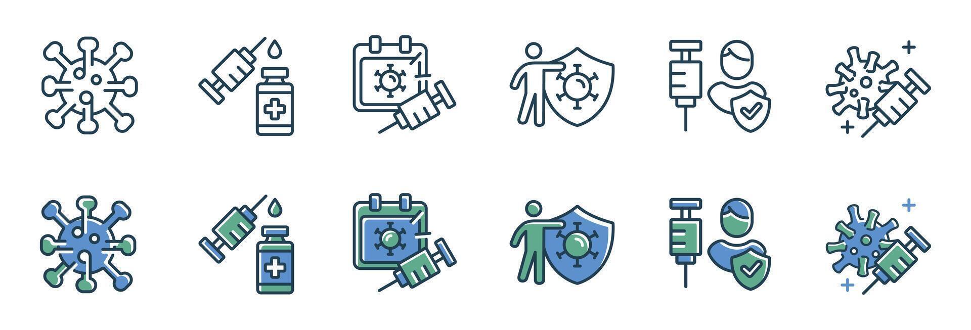 virus vaccine medicine injection icon set coronavirus health immunity vaccination syringe line signs illustration for web and app vector