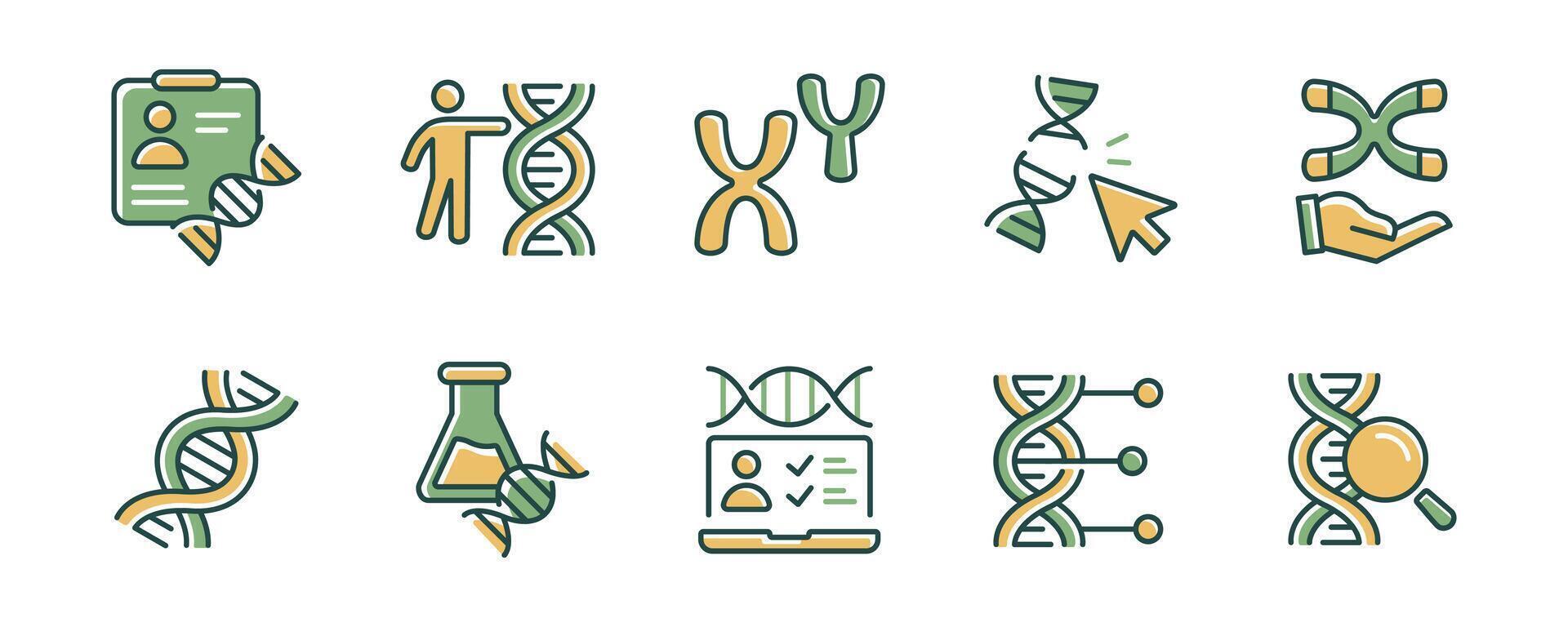 biotechnology dna genetic icon set molecular chromosome helix gene signs illustration for web and app vector