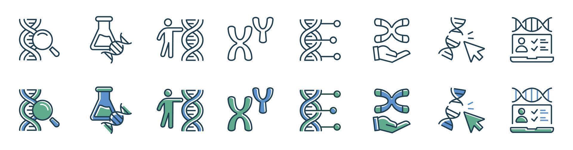 molecular chromosome genetic dna icon set biotechnology helix genome science heredity signs illustration for web and app vector