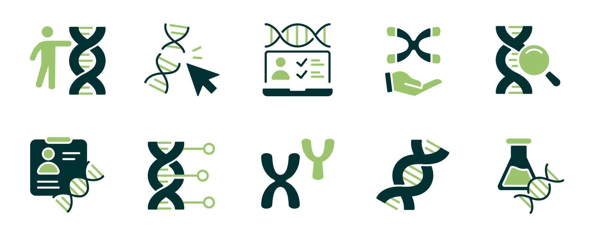 molecular biotechnology genetic dna icon set chromosome genome helix heredity science biology signs illustration vector