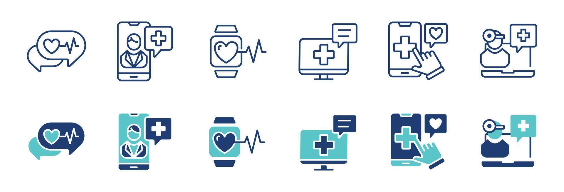 online digital health consultation icon set virtual doctor support diagnosis health care assistant signs illustration vector