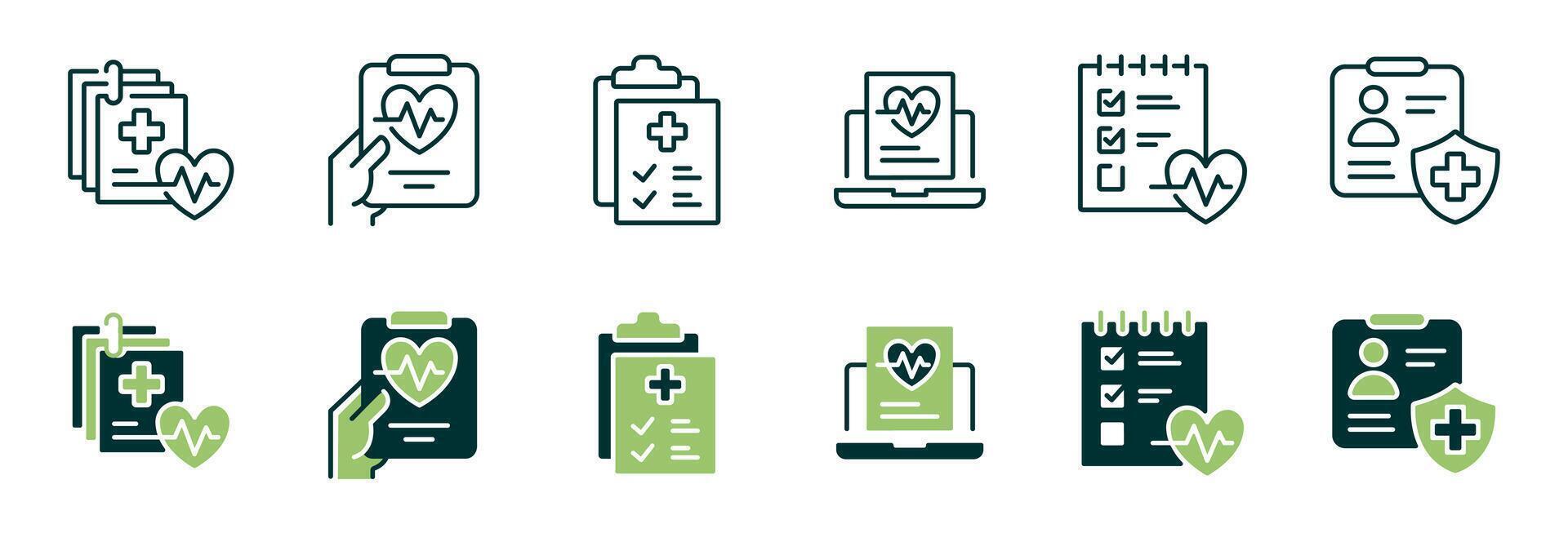 clipboard health check-up diagnosis icon set hospital medical analysis patient information signs illustration for web and app vector