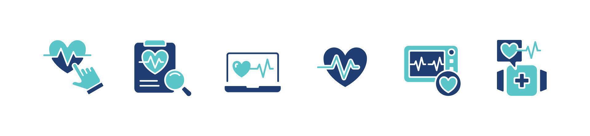 heartbeat monitoring cardiology diagnosis icon set cardiogram heart pulse medicals care illustration for web and app vector