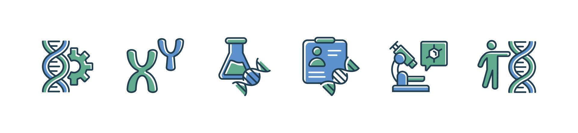molecular dna genetic icon set science chromosome helix biotechnology heredity element sign illustration vector
