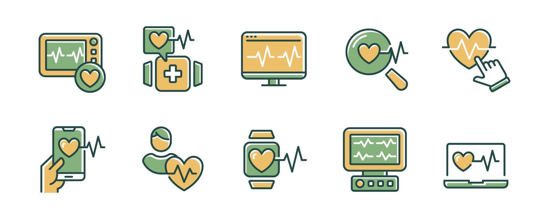 collection of cardiogram heartbeat monitoring icon set heart pulse cardiology life care diagnosis illustration for web and app vector