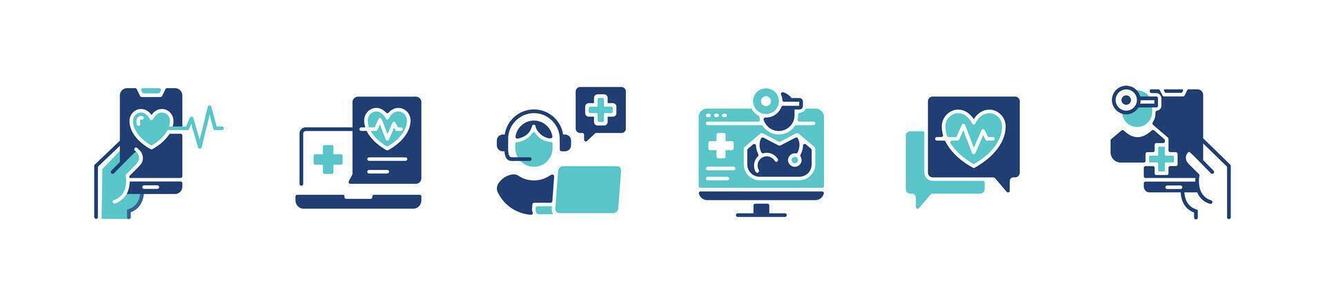 online health care assistant diagnosis icon set mobile medical diagnosis consultation media illustration for web and app vector